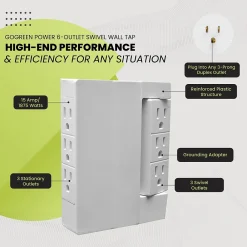 GoGreen Power 6 Outlet Swivel Wall Tap Adapter, White (GG-16000TSW)