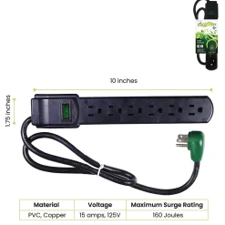 GoGreen Power 2.5' Surge Protector, 6 Outlet, Black (GG-16103MSBK)