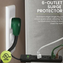 GoGreen Power 2.5' Surge Protector, 6 Outlet, Black (GG-16103MSBK)