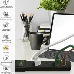 GoGreen Power 2.5' Surge Protector, 6 Outlet, Black (GG-16103MSBK)