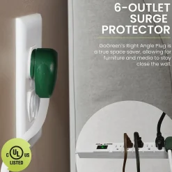 GoGreen Power 15' Surge Protector, 6 Outlets, White (GG-16315-15)