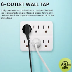 GoGreen Power Wall Tap, 6 Outlet, White, 3/Pack (GG-16000TW)