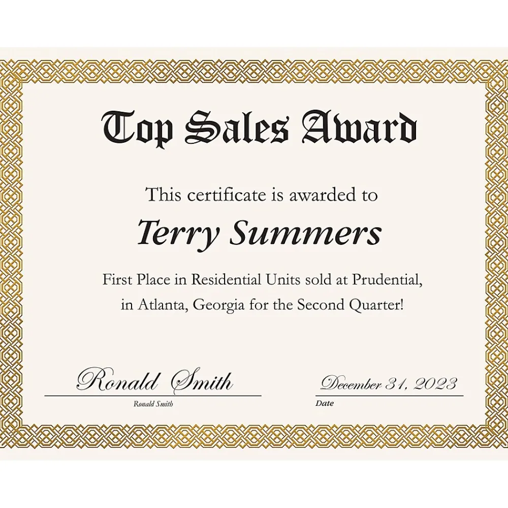 Awards & Certificates*Great Papers Braided Foil Certificates, 8.5" x 11", Beige/Gold, 15/Pack (963006)