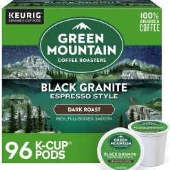 Green Mountain Black Granite Espresso Style Coffee Keurig® K-Cup® Pods, Dark Roast, 96/Carton (5000366650CT)