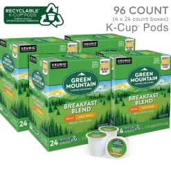 Green Mountain Breakfast Blend Decaf Coffee Keurig® K-Cup® Pods, Light Roast, 96/Carton (7522)