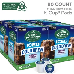 Green Mountain Coffee Roasters Iced Cold Brew Almond Vanilla Iced Coffee Keurig® K-Cup® Pods, Light Roast, 80/Carton