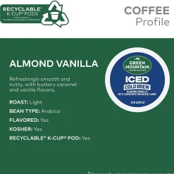 Green Mountain Coffee Roasters Iced Cold Brew Almond Vanilla Iced Coffee Keurig® K-Cup® Pods, Light Roast, 80/Carton