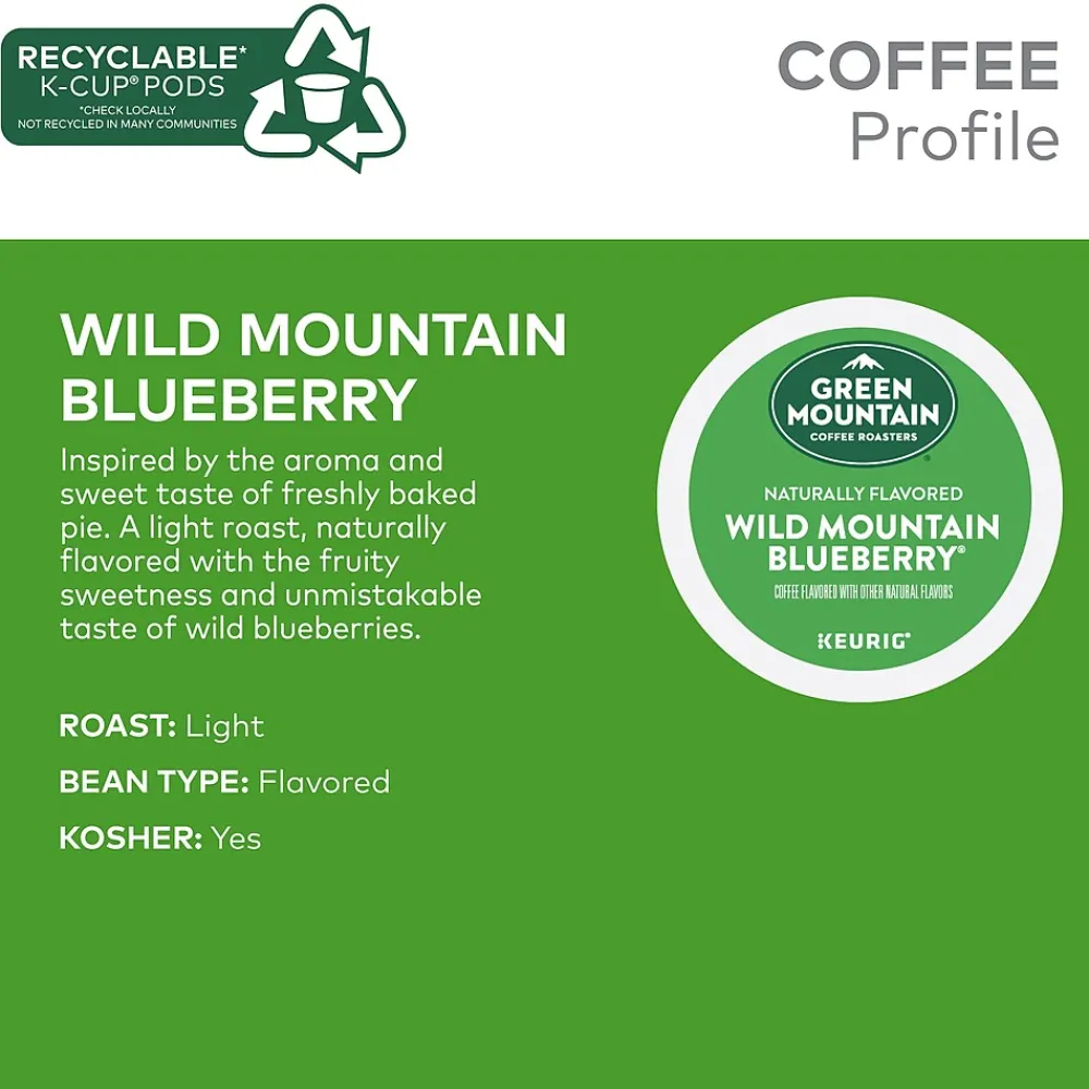 Green Mountain Wild Mountain Blueberry Coffee Keurig® K-Cup® Pods, Light Roast, 96/Carton (67832)