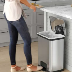 AirStep Stainless Steel Rectangular Step Pedal Trash Can with AbsorbX Odor Control System, 13 Gal., Silver (TR13SS)<Halo New