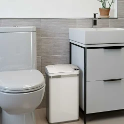 Stainless Steel Rectangular Sensor Trash Can with AbsorbX Odor Control System and Fragrance, White, 4 Gal. (SC04SW)<Halo Best