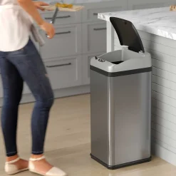 Stainless Steel Rectangular Extra-Wide Sensor Trash Can with AbsorbX Odor Control System, 13 Gal., Silver (SC13RX)<Halo Sale