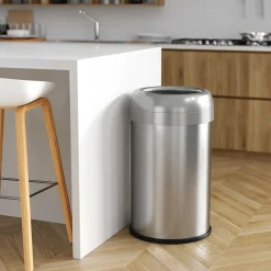 Stainless Steel Round Open Top Trash Can with Dual AbsorbX Odor Control System, Silver, Silver, 13 Gal. (OT13STR)<Halo Best