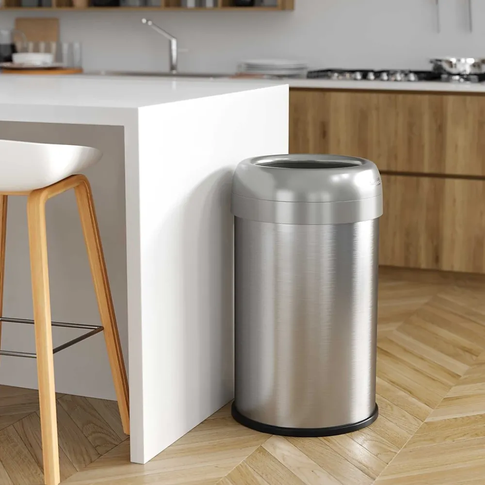 Stainless Steel Round Open Top Trash Can with Dual AbsorbX Odor Control System, Silver, Silver, 13 Gal. (OT13STR)<Halo Best