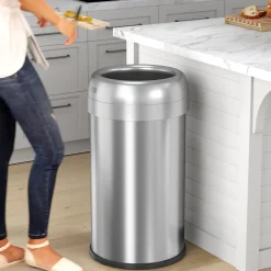 Stainless Steel Round Open Top Trash Can with Dual AbsorbX Odor Control System, Silver, Silver, 13 Gal. (OT13STR)<Halo Best
