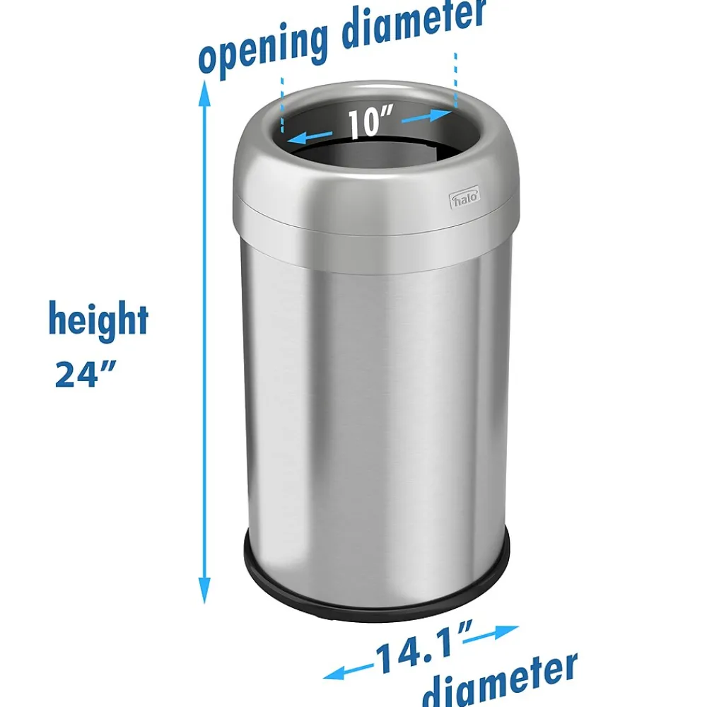Stainless Steel Round Open Top Trash Can with Dual AbsorbX Odor Control System, Silver, Silver, 13 Gal. (OT13STR)<Halo Best