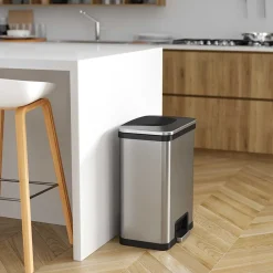 TapCan Stainless Steel Rectangular Pedal Sensor Trash Can with AbsorbX Odor Control System, Trim, 13 Gal. (TC13SB)<Halo Hot