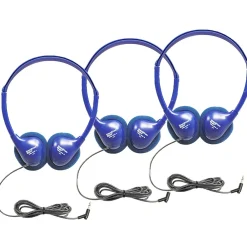 HamiltonBuhl Kids On-Ear Blue Stereo Headphone, Blue, 3/Pack (HECKIDSHA2-3)<Hamilton Buhl Hot