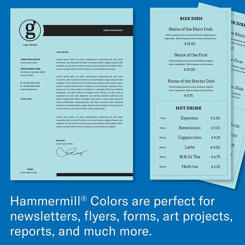 Multipurpose Paper*Hammermill Colors 8.5" x 11" Color Multipurpose Paper, 20 lbs. Blue, 500 Sheets/Ream (HAM103309CT)