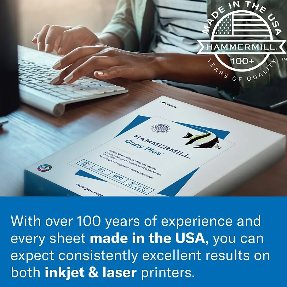 Copy Paper*Hammermill Copy Plus 8.5" x 11" Copy Paper, 20 lbs., 92 Brightness, 2500 Sheets/Carton (105650)