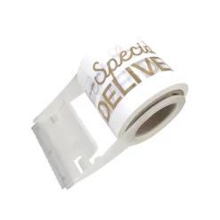 Hot Happy Mail Packing Tape with Dispenser, 1.8" x 16.4 yds., White (246451)