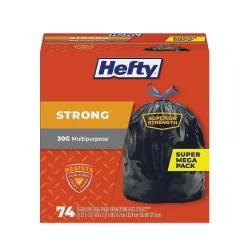30 Gallon Trash Bag, 30" x 33", Low Density, 1.1 mil, Black, 222 Bags/Box (PCTE85274CT)<Hefty Best