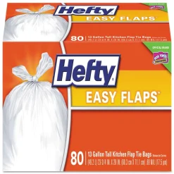 Easy Flaps 13 Gallon Trash Bag, 23.75" x 28", Low Density, 0.69 mil, White, 80 Bags/Box, 3 Box/Carton (PCTE84563CT)<Hefty Clearance
