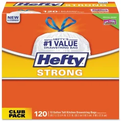 Strong 13 Gallon Kitchen Trash Bag, 23.75" x 27", Low Density, 0.9 mil, White, 120 Bags/Box (PCTE84562CT)<Hefty Online