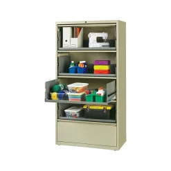 File Cabinets*Hirsh HL10000 Series 5-Drawer Lateral File Cabinet, Locking, Letter/Legal, Putty, 36