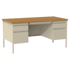 Computer Desks*Hirsh 60"W Double-Pedestal Computer Desk, Putty/Oak (20100)