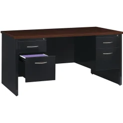 Computer Desks*Hirsh 60"W Double-Pedestal Desk, Black/Walnut (20533)