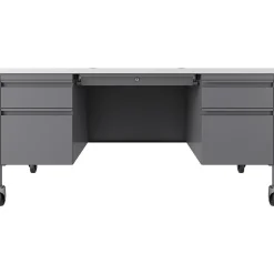 Computer Desks*Hirsh 60"W Double-Pedestal Mobile Teacher's Desk, Platinum/White (22649)