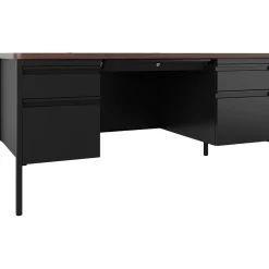 Computer Desks*Hirsh 60"W Double-Pedestal Teacher's Desk, Black/Walnut (22644)