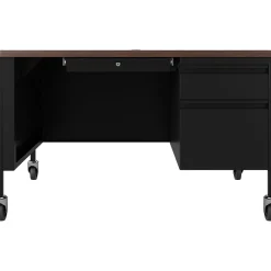 Computer Desks*Hirsh 48"W Single-Pedestal Mobile Teacher's Desk, Black/Walnut (22646)