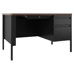 Computer Desks*Hirsh 48"W Single-Pedestal Teacher's Desk, Black/Walnut (22642)