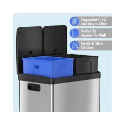 Stainless Steel Trash Can & Recycling Bin Combo, 16-Gallon, Silver (HLSS16R)<HLS Commercial Hot
