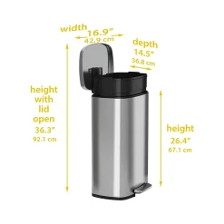 Stainless Steel Step Trash Can with Hinged Lid, 13.2-Gallon, Silver (HLSS13R)<HLS Commercial Outlet