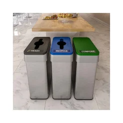 Stainless Steel Trash Cans, 21-Gallon, Assorted Colors, 3/Set (HLS21UOTTRIO)<HLS Commercial New