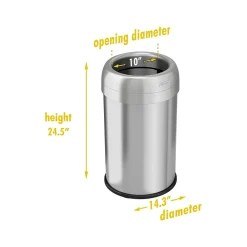 Stainless Steel Trash Can with Open Lid, 13-Gallon, Silver (HLS13STR)<HLS Commercial Outlet