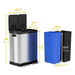 Stainless Steel Trash & Recycling Bin Combo, 16-Gallon, Silver (HLSS16RFR)<HLS Commercial Clearance