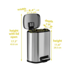 Stainless Steel Trash Can with Hinged Lid, 1.32-Gallon, Silver (HLSS01RFR)<HLS Commercial Discount