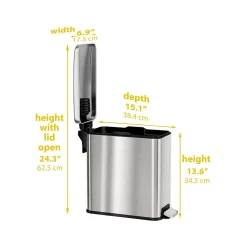 Stainless Steel Step Trash Can with Hinged Lid, 3-Gallon, Silver (HLSS03RFR)<HLS Commercial Hot