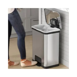 Stainless Steel Step Trash Can with Hinged Lid, 13-Gallon, Silver (HLS13SS)<HLS Commercial