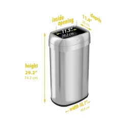 Stainless Steel Trash Can with Open Lid, 16-Gallon, Silver (HLS16STV)<HLS Commercial