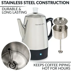 HomeCraft HCPC10SS 10-Cups Stainless Steel Coffee Percolator, Silver/Black