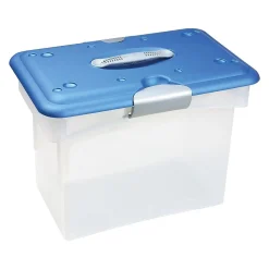 File Storage|Homz Tote-N-Go Portable Plastic Tote, Letter Size, Clear/Blue (7882STMB.04)