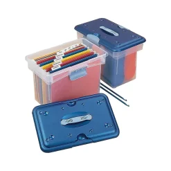 File Storage|Homz Tote-N-Go Portable Plastic Tote, Letter Size, Clear/Blue (7882STMB.04)