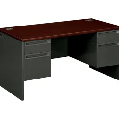 Computer Desks*HON 38000 60" Double Pedestal Desk, Mahogany/Charcoal (H38155NS)