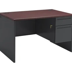 Computer Desks*HON 38000 Series Freestanding Right Single Pedestal Desk, Mahogany/Charcoal, 29 1/2"H x 48"W x 30"D