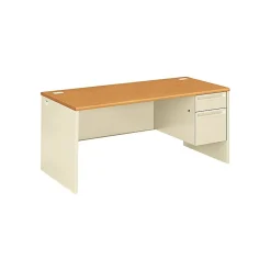 Computer Desks*HON 38000 Series "L" Workstation Right Pedestal Desk, Harvest Oak/Putty (38291RCL)