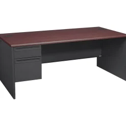 Computer Desks*HON ® 38000 Series Left Pedestal Desk 72"W, Mahogany/Charcoal, 29 1/2"H x 72"W x 36"D